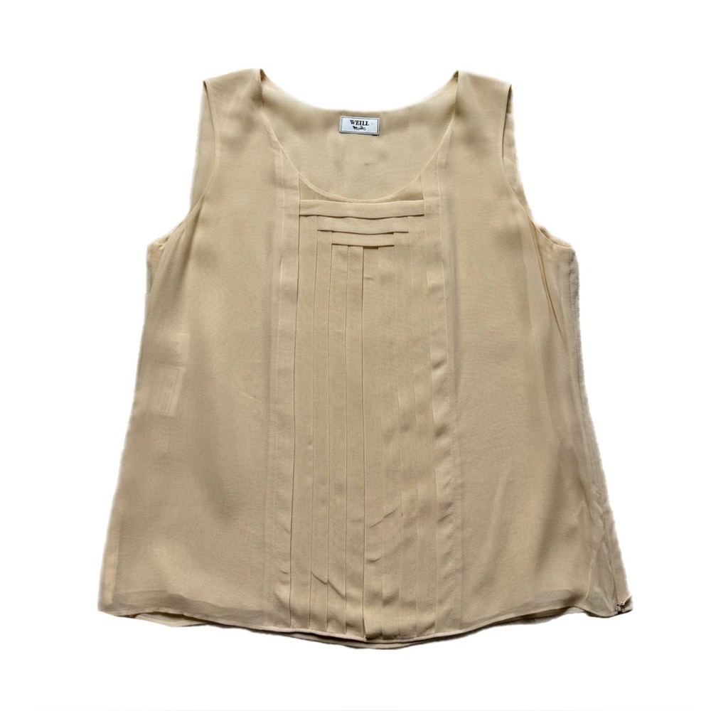 Weill Blush Beige Silk Origami Pleats Sleeveless Top Blouse 10